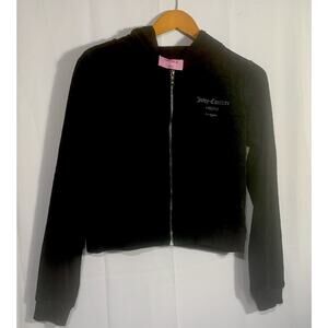 Juicy Couture Hoodie Womens Black Velour Track Jacket Y2K Spell Out Forever Sm